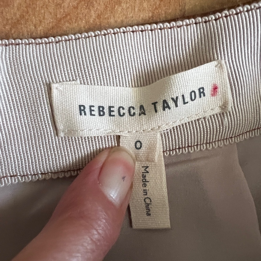 EUC Rebecca Taylor Brown Pencil Skirt Asymmetrical flounce vegan leather sz 0 - Picture 2 of 8